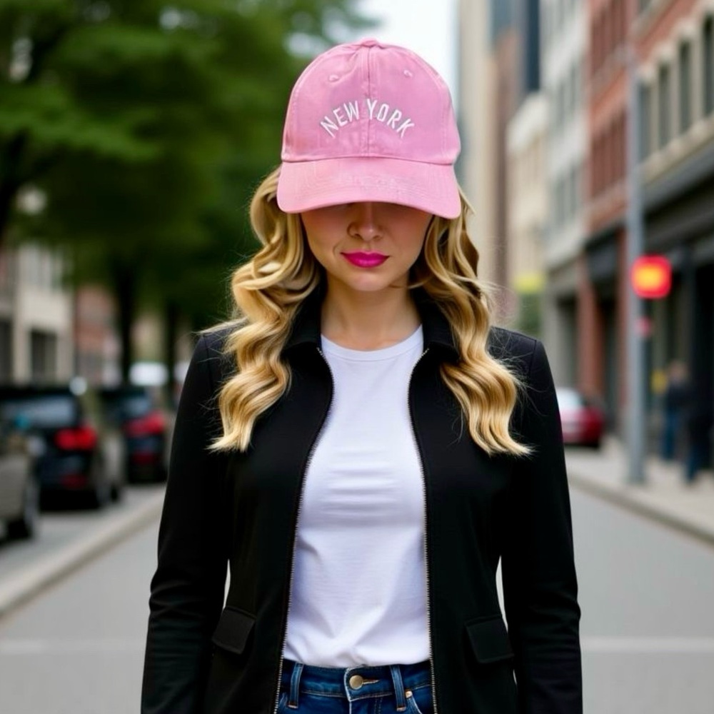 NEW YORK Women’s Baseball Cap Hat In Vintage Wash Pink Embroidered Adjustable - Picture 2 of 5